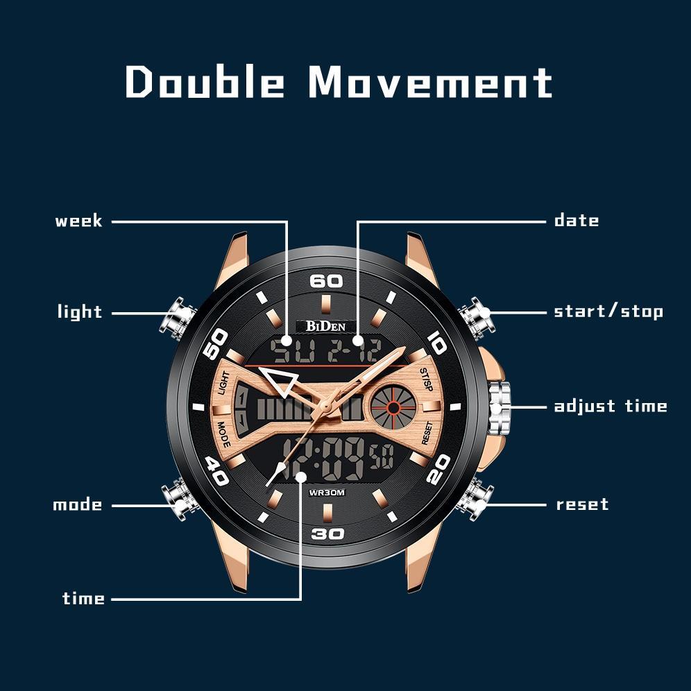MURAH BIDEN Jam Tangan Pria 1934 Olahraga Analog&Digital Anti Air Tali Kulit Jam Tangan Cowok Bercah