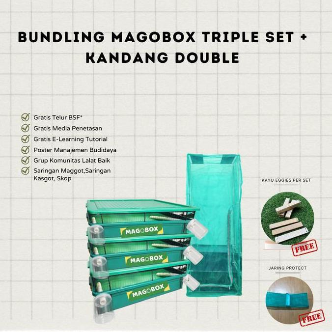 Pat- New- Magobox Bundling Triple Set Dengan Kandang Bsf Rangka & Gratis Telur Bsf Media Penetasan E