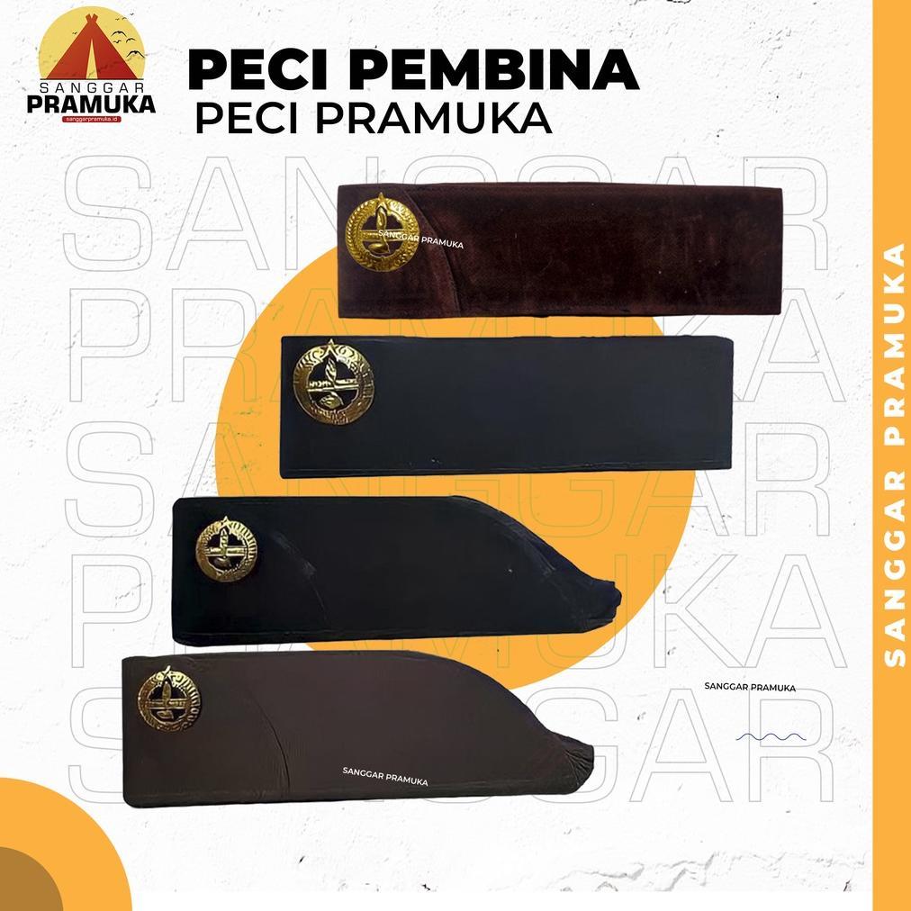 SUPER DEAL Peci Pembina Pramuka / Peci Bludru Pramuka / Kopyah Pramuka Plus Tanda Topi / Peci Coklat
