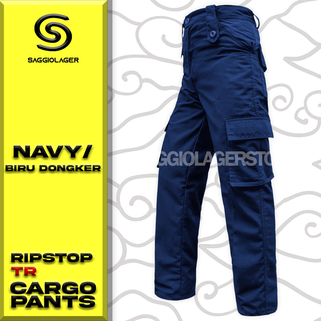 Celana PDL Cargo Navy Biru Dongker Ripstop Pria Outdoor Lapangan