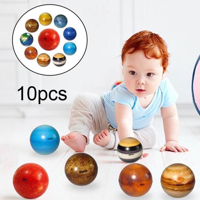 10PCS Mainan Edukasi Planet Bola Elastis Bola Bentuk Planet Bola Tata Surya/Solar System Planet Ball