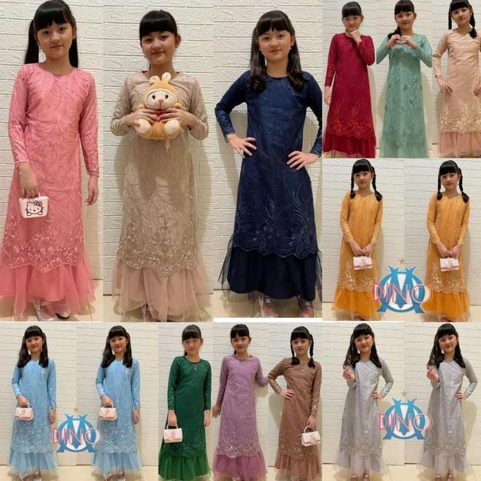GAMIS ANAK GERALDINE BRUKAT TILE MUTIARA IMPORT / GAMIS ANAK MUSLIM KONDANGAN / GAMIS GERALDINE ANAK