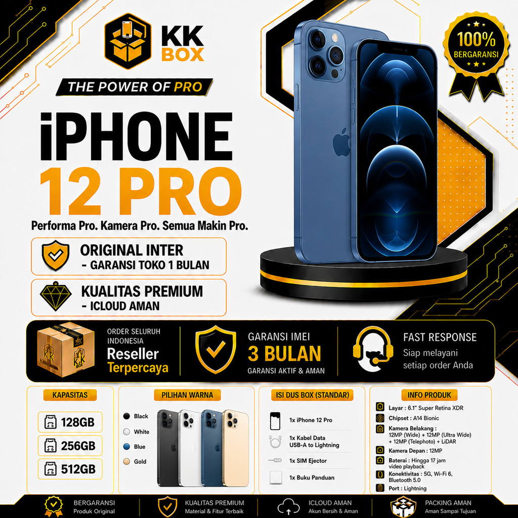 APPLE IPHONE 12 PRO 128GB 256GB SECOND FULLSET MULUS ORIGINAL GARANSI