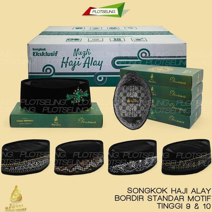 Boyx- Peci Songkok Kopiah Hitam Haji Alay Bordir Standar Ac Bordir Motif Emas Perak Putih Beludru Mi