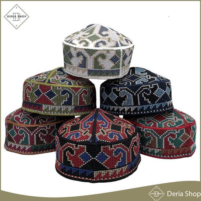 Boyx- Peci Pakistan Motif Ovais Cap Full Bordir Kopiah Haji Sholat Santri Pria Desa Anak Laki Kopyah