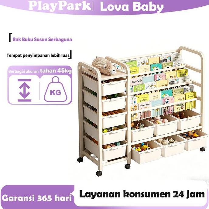 Rak Buku Susun Serbaguna Tempat Rak Buku Anak Rak Portable Roda Rak Mainan Rak Roda Toy Storage