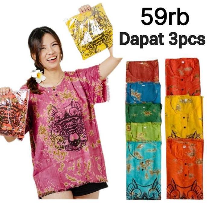 Bebasaja- Paket 3Pcs Baju Barong Bali Jumbo M L Xl Xxl Kaos Barongan Dewasa Pria Wanita Laki Laki Pe