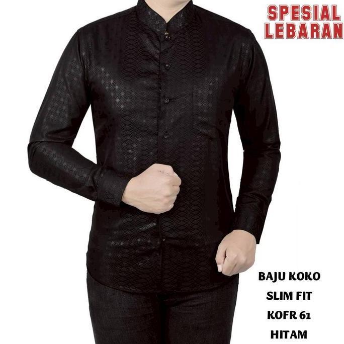 Boyx- Baju Koko Muslim Pria Kemeja Koko Pria Slim Fit Lengan Panjang Fortun Remo Kofr 61 Hitam Glow 