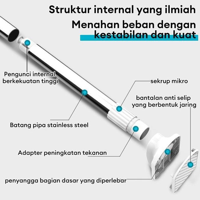 Bora- Tiang Jemuran Baju Gantungan/Tiang Hordeng Fleksibel Tiang/Tiang Pipa Kamar Mandi/Tiang Gorden
