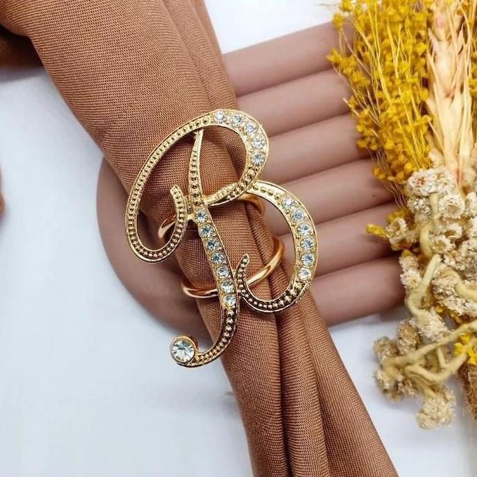Gio- Ring Huruf Abjad Alfabet Inisial Emas Meh Hijab Ring- Bros Huruf Clips Elegan