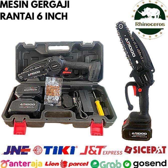 Gergaji Mesin Mini Pemotong Kayu 6" Chainsaw Elektrik Lithium Charger