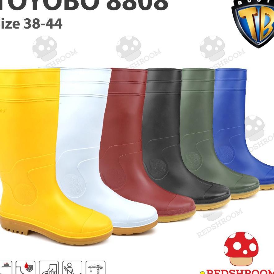 Sepatu Boot Tinggi Toyobo 8808 Putih Maroon Kuning Hijau Biru Hitam Karet Lokal Lentur Anti Slip Air
