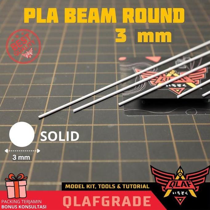 (Good) Pla Beam Round Solid 3 mm - plastic pla plate bulat padat custom model Plastik