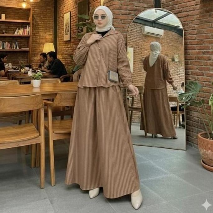 Anjas.Shop_ - Mirnae Set Rok Stripe Umbrella Katun Baju Dan Rok Salur