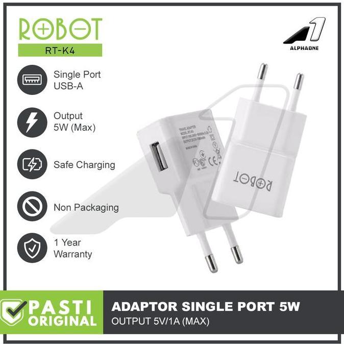 ROBOT Adaptor Kepala Charger RT-K4 Travel Charger Batok Casan HP