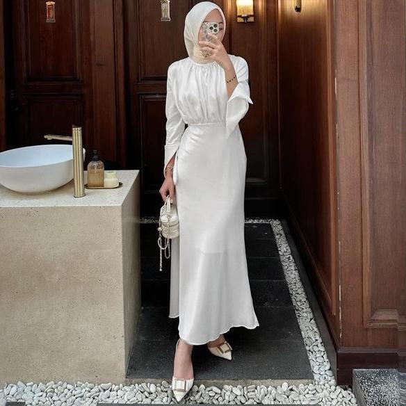 big sale alesha dress | gamis kondangan elegan | dress satin polos | gamis wanita dewasa korean styl