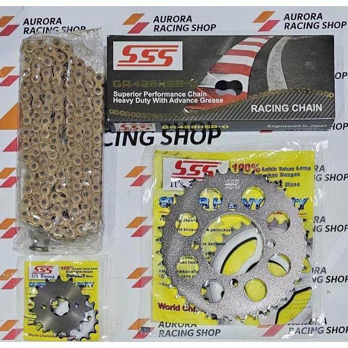 Gear Set SSS 428 Jupiter Z - Vega R - RX King - F1ZR & Rantai SSS 428 Hsbt Gold
