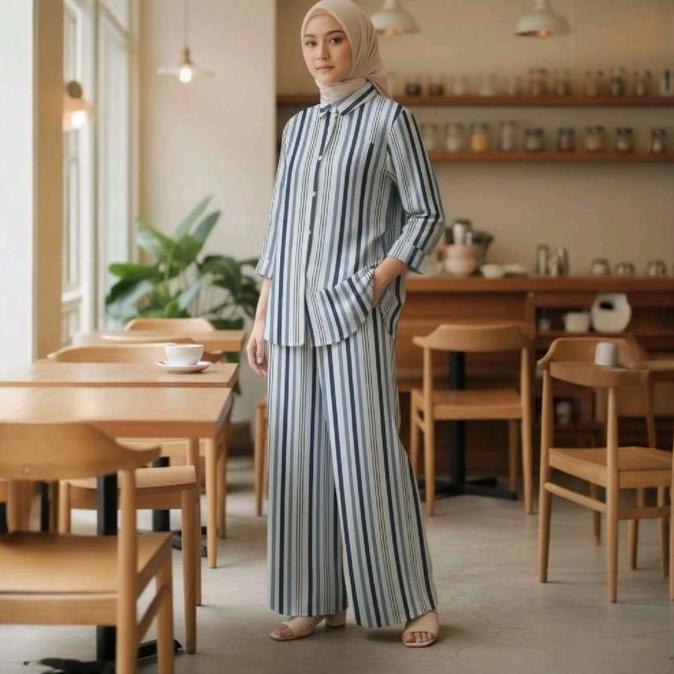 Anjas.Shop_ - [ Gb.Id ] Mecca One Set | Setelan Kemeja Motif Salur Kain Katun Poli Micro Untuk Tampi