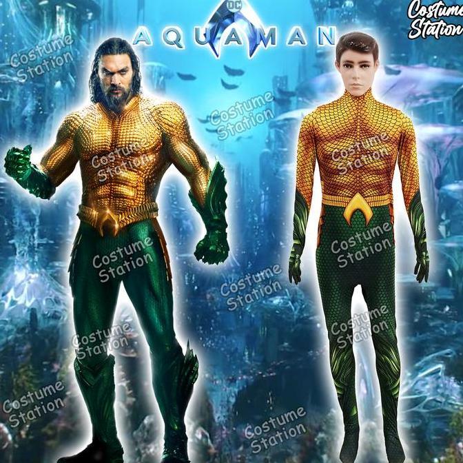 Kostum Aquaman / Costume Superhero Justice League pria dewasa