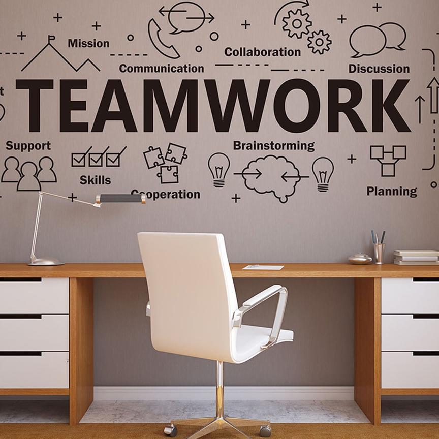 Homes - Stiker Cutting Dinding Kaca Large Teamwork Office Wall Decal Inspirational Quote Teamwork