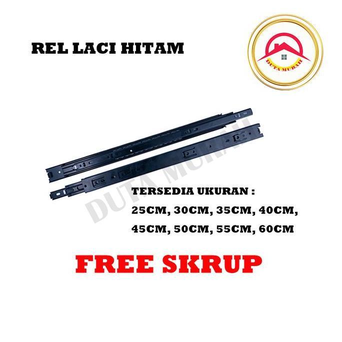 Rel Laci (Hitam) 40 Cm 1 set (2 pcs) Double Track Mapla Full Extention 3,5cm ( 2x Tarik) Free Skrup.