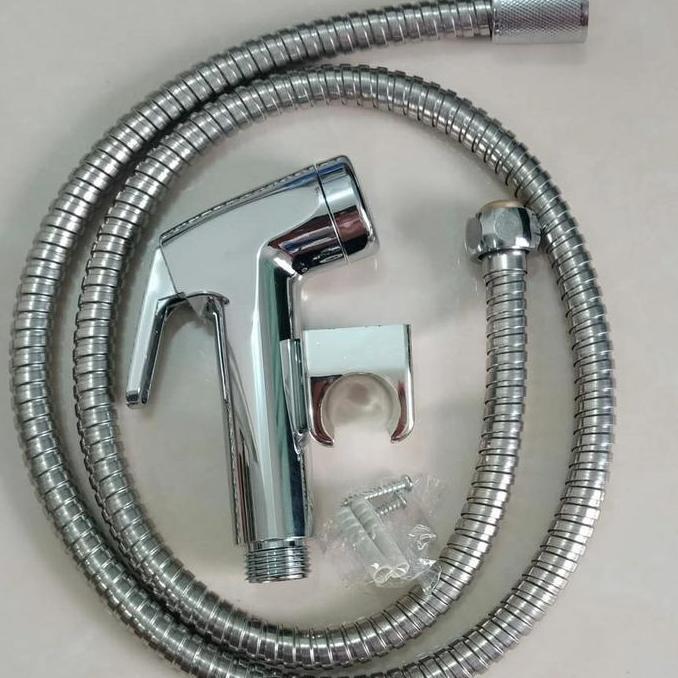 Pilihan- Jet Shower Toilet Chrome Cebok - Bidet Chrome Toilet Closet 1 Set Dengan Selang Panjang 1,2