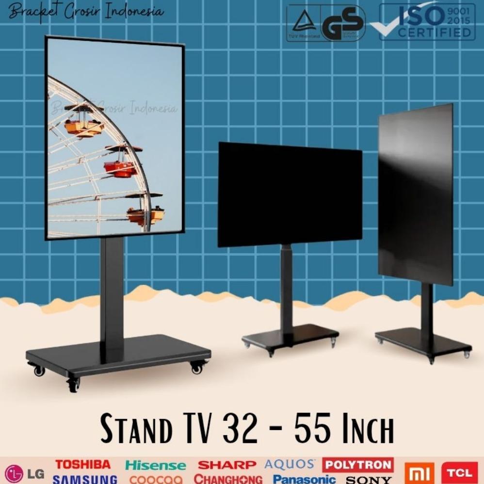 LED TV Bracket standing roda rotate 90 Stand floor TV rotasi 32-55 inch TV Stand putar