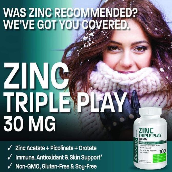 Plus- Bronson Zinc Triple Play 30 Mg Zinc Acetate Picolinate & Orotate