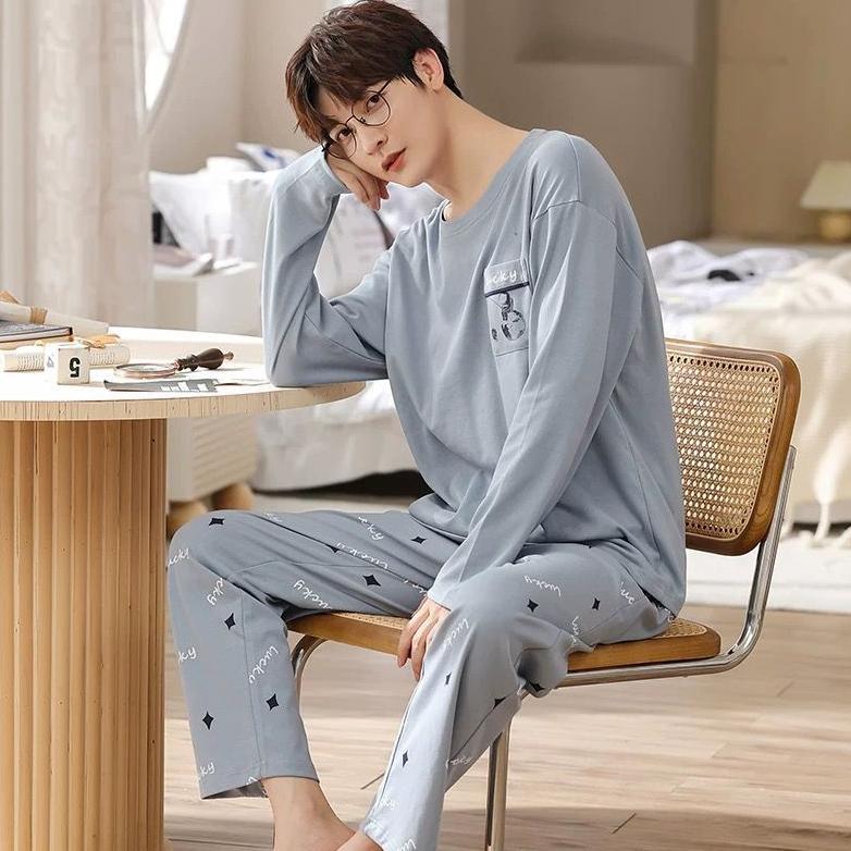 CUCI GUDANG PAJAMAS PRIA DEWASA KAOS IMPORT SET CELANA PANJANG SIZE M-2XL NEW POLOS BAJU TIDUR COWOK