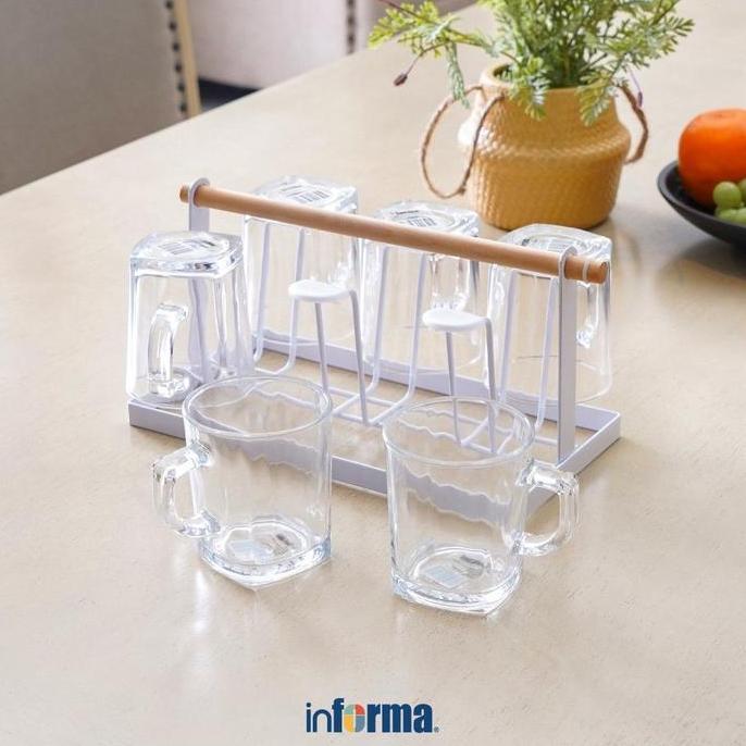 Informa Appetite 230 ml Set Milford Gelas Kaca Dengan Rak - Putih Organiser Tempat Penyimpanan Alat 
