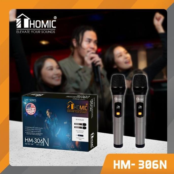 Microphone Double Wireless Homic HM-306N Mic Tanpa Kabel Original