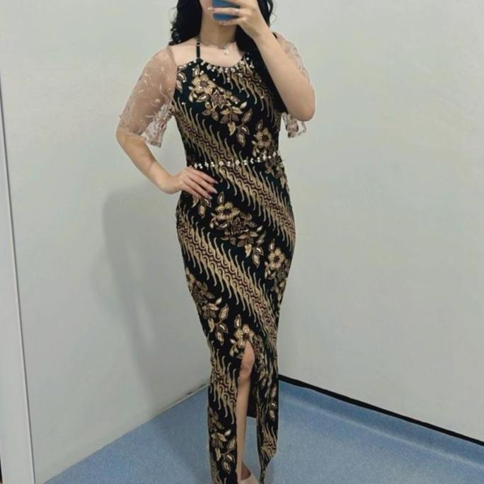 Youu- Dress Batik Mahalini / Dress Batik Nita /Dress Batik Pesta Casual Tile Kondangan Natal Gaun Mi