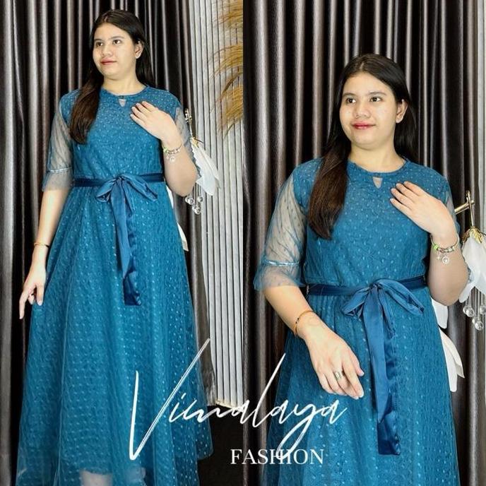 Youu- Longdress Brukat Kombinasi Tile Tutu Polos Putih 20110 Gaun Vima Panjang Nita