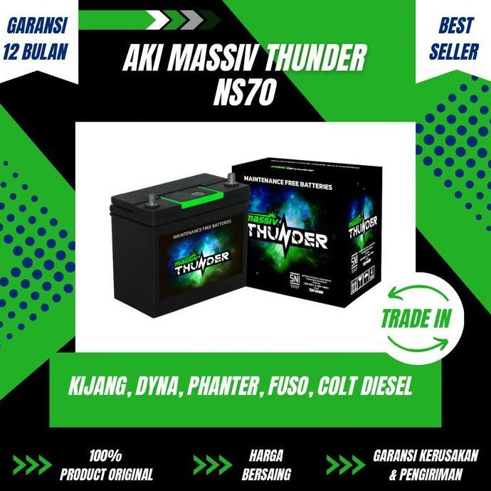 Aki Massiv Thunder NS70 untuk Dyna, Colt Diesel, Kijang, Phanter, dll