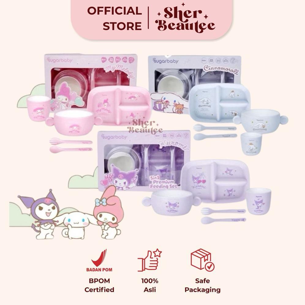 SUGAR BABY 5in1 Premium Feeding Set Sanrio Collection | Set Alat Makan Bayi | Perlengkapan Makan MPA