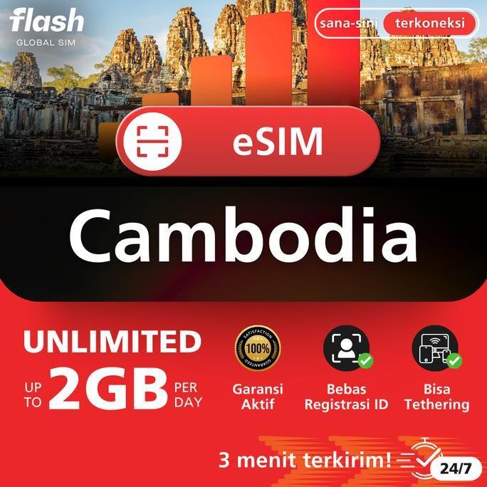 Card - Flash Esim Cambodia Unlimited Data (Esim Kamboja, Esim Siem Reap, Esim Phnom Penh, Esim Sihan