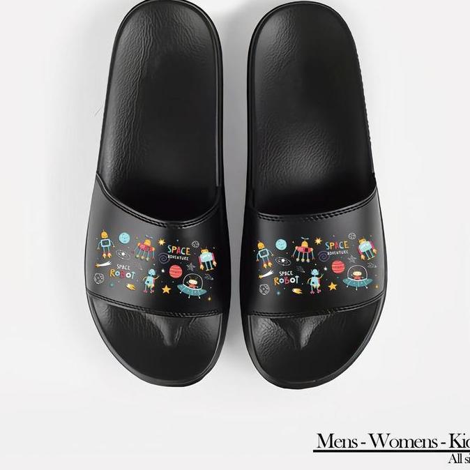 DF61 >> Sandal Slide Phylon Design Doodle Space Black Shoes
