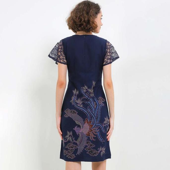Rianty Batik Premium Wanita Dress Furing Navy Firanza Firenze