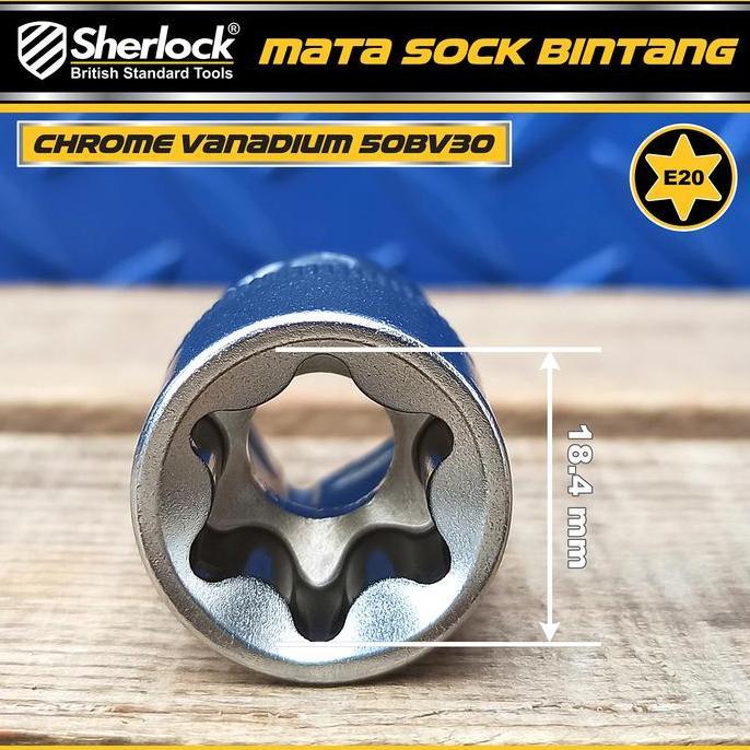 Set- Sherlock 1/2 Inch Drive Star Socket Kunci Shock Bintang Sok E20