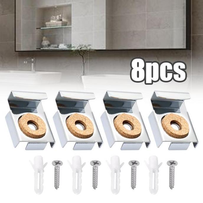 SHAKESPARE 8pcs Bracket Cermin Dinding Plat Kaca Jepit Wastafel Jepitan Kaca Cermin Gantungan Ambala