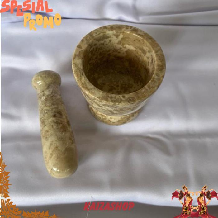 Lumpang Alu Batu Marmer Tumbukan Batu Tumbuk Ulekan Granit Natural Marble Stone Mortar Pestle 6/3