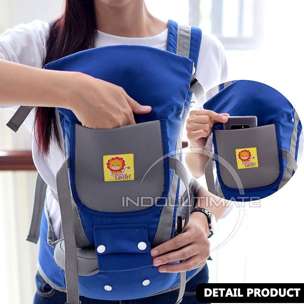 NEW 5in1 Gendongan Bayi Hipseat BABY LEON Depan Multifungsi + TOPI (0-3 Tahun) Anti Capek Kanguru by