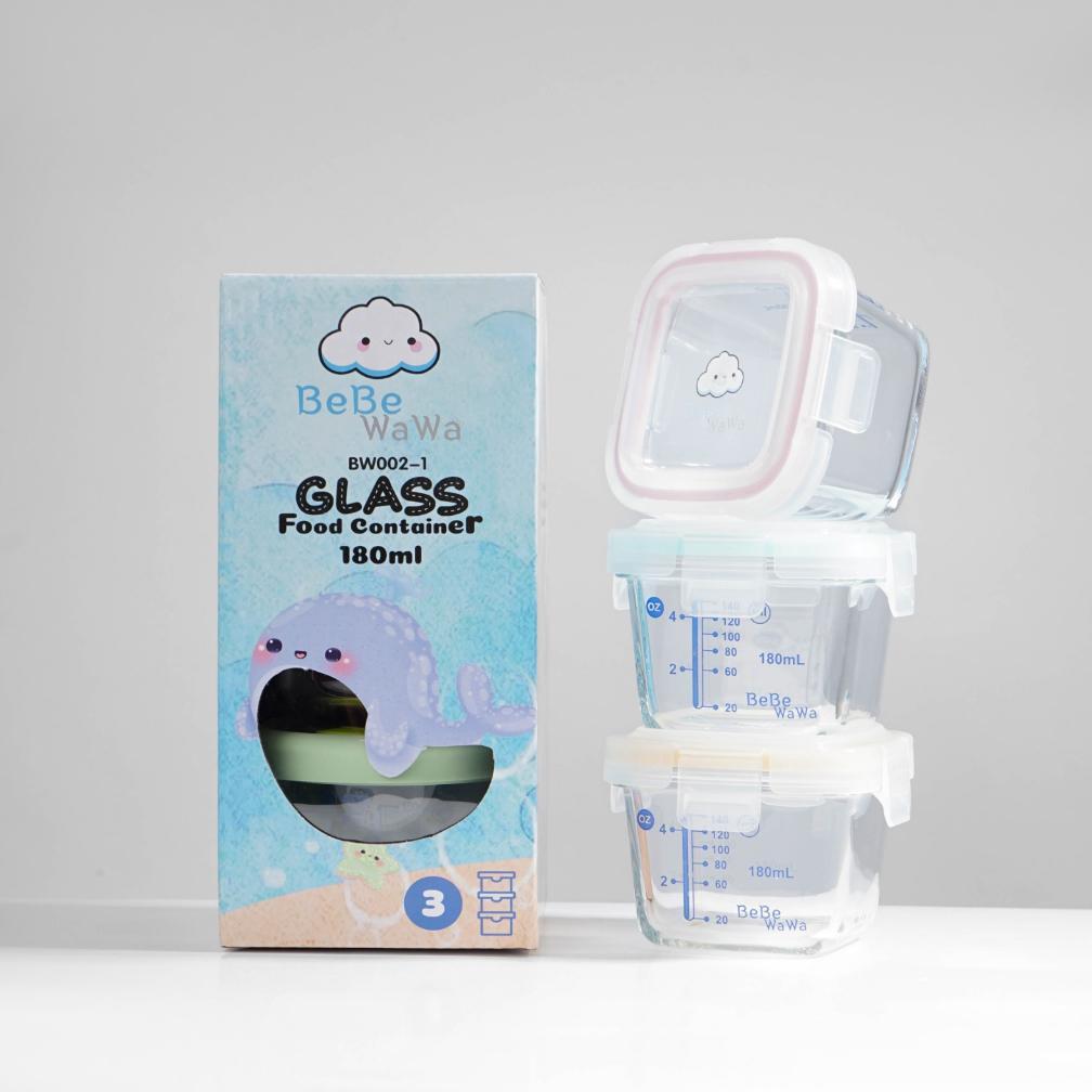 NEW BeBeWaWa 3pcs Premium Baby Glass Food Container Square BW002-1 [terbaik][terlaris]