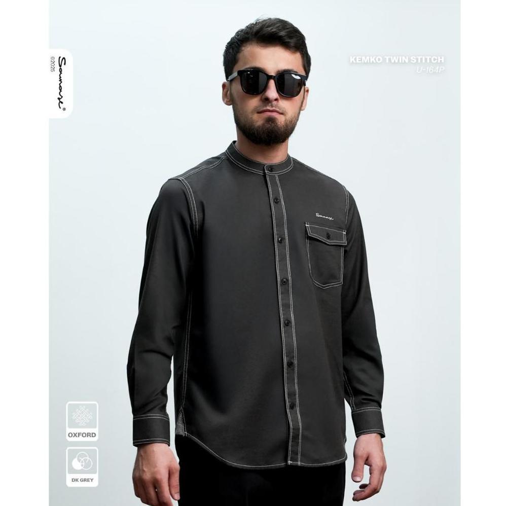 SAMASE KEMKO TWIN STITCH U164P - R083P KEMKO BASIC KEMEJA KOKO BAJU PRIA MUSLIM DEWASA LENGAN PANJAN