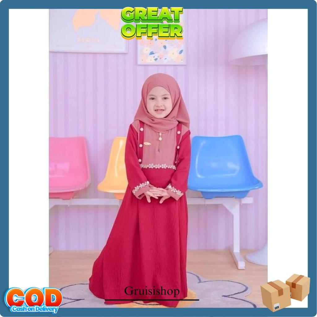 Helwa Kids Syar'I Set Khimar By Halby Colection/Gamis Anak Crinkle Umur 1- 10 Tahun/ Gamis Lebaran A