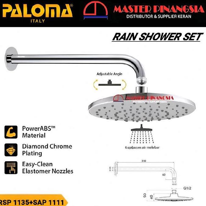 PALOMA RSP 1135+SAP 1111 Rainshower Set Arm Pipa Wall Shower Head Kepala Sower Mandi Dinding Tembok 