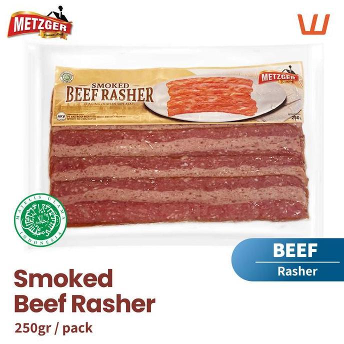 Nyumi- Beef Bacon Metzger Halal Smoked Beef Rasher Sapi Asap 250Gr