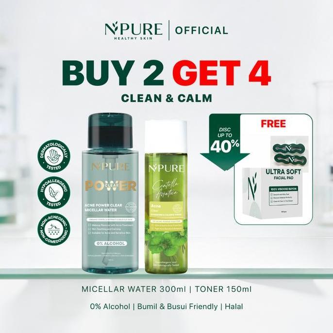 [BUY 2 GET 4] NPURE Clean & Calm Duo Bundle Cica Acne Face Toner 150ml + Acne Power Clear Micellar W