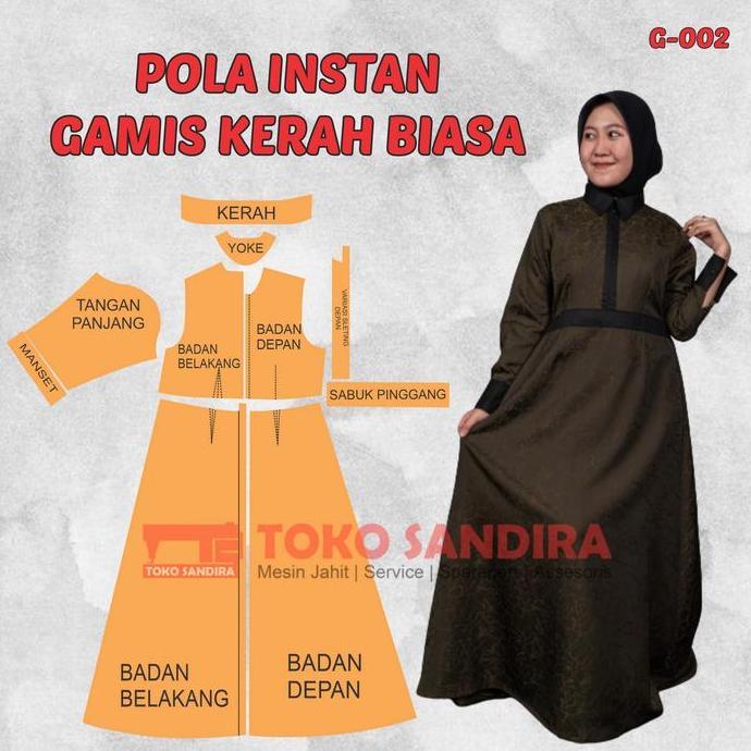 pola instan gamis/pola gamis wanita/pola instan/G-002 Alqshop