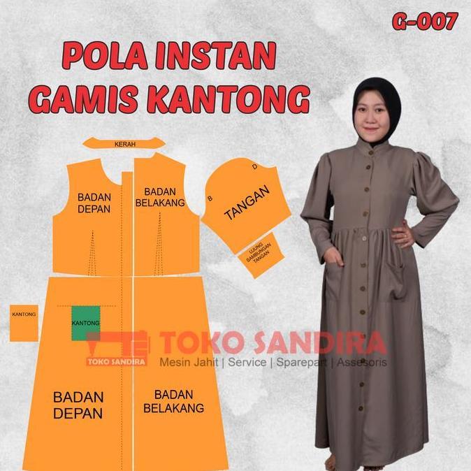 pola gamis/pola instan gamis/pola gamis wanita/pola gamis tangan gelembung/pola instan murah/G-007 A
